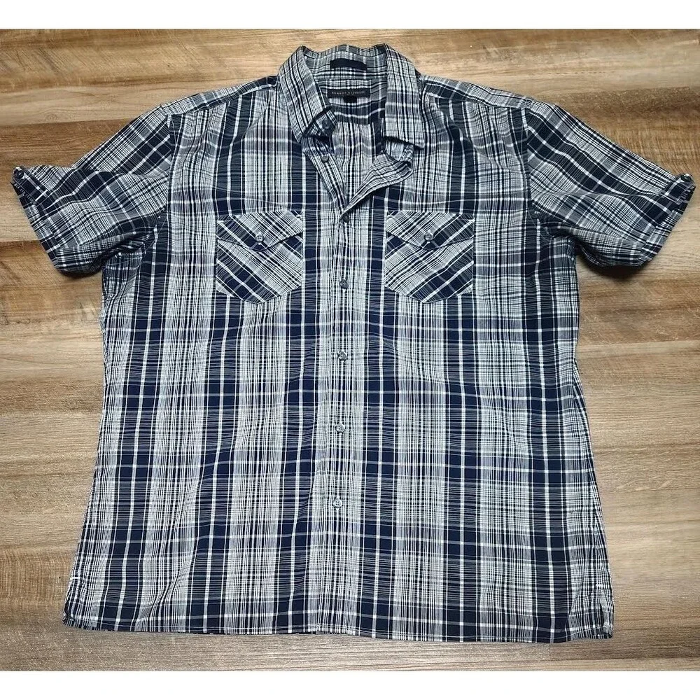Banana Republic Men's Navy/Grey/White SS Shirt Size Large Western